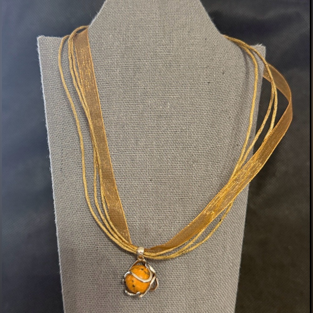 #2 Vintage Sterling Silver pendant with Genuine Golden crystal stone necklace
